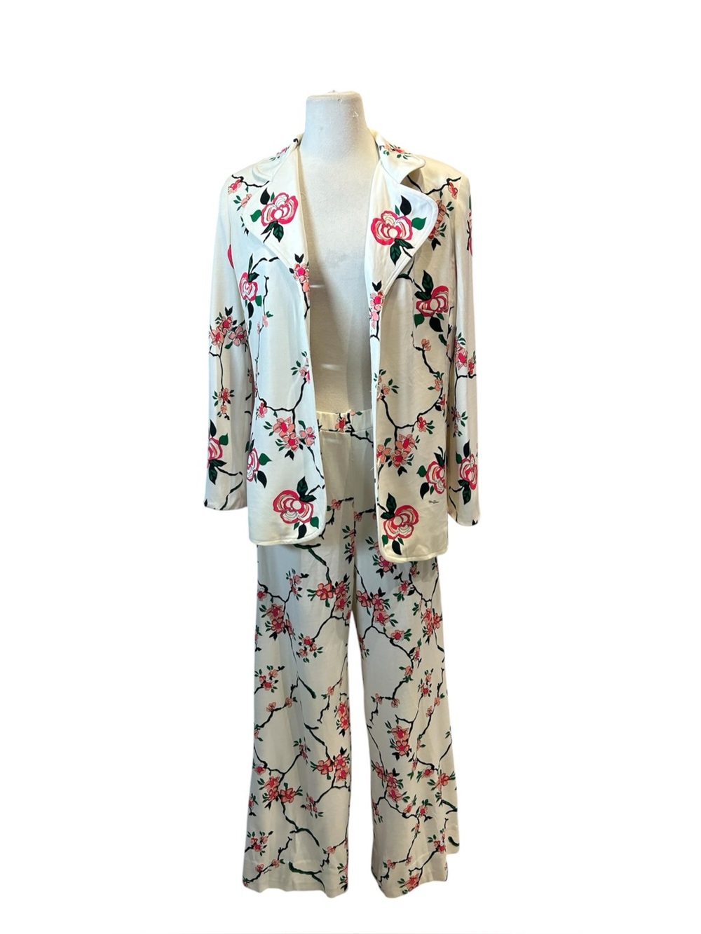 Vintage 1970s Mr. Dino 2pc Floral Poly Knit Pant Suit Set
